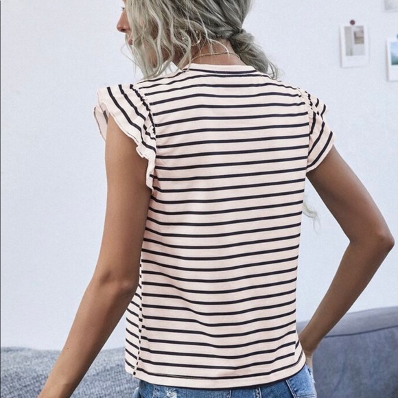 STRIPED RUFFLE TRIM TEE - Picture 3 of 5